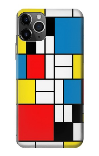 W3814 Composition de dessin au trait Piet Mondrian Etui Coque Housse et Flip Housse Cuir pour iPhone 11 Pro