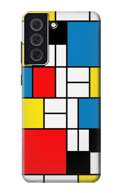 W3814 Composition de dessin au trait Piet Mondrian Etui Coque Housse et Flip Housse Cuir pour Samsung Galaxy S21 FE 5G