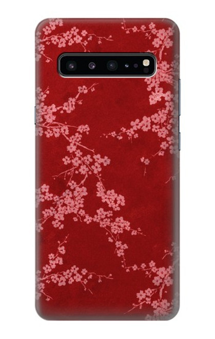 W3817 Motif de fleurs de cerisier floral rouge Etui Coque Housse et Flip Housse Cuir pour Samsung Galaxy S10 5G