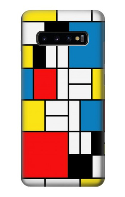 W3814 Composition de dessin au trait Piet Mondrian Etui Coque Housse et Flip Housse Cuir pour Samsung Galaxy S10 Plus