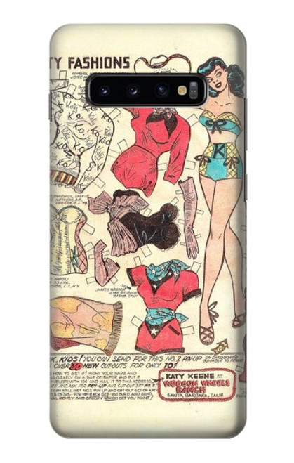 W3820 Poupée de papier de mode de cow-girl vintage Etui Coque Housse et Flip Housse Cuir pour Samsung Galaxy S10 Plus