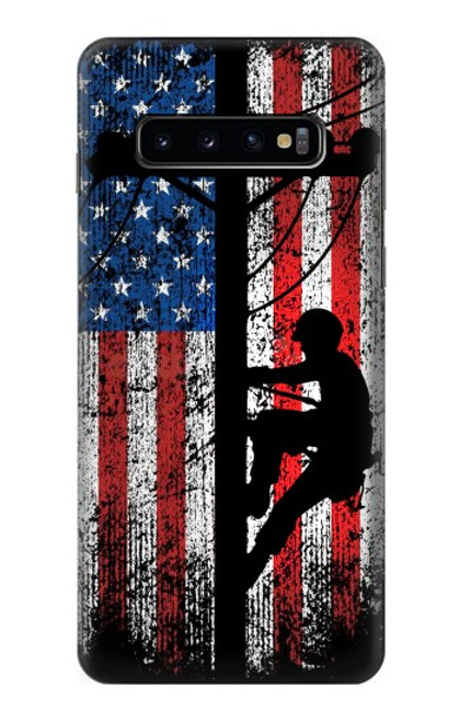 W3803 Électricien monteur de lignes drapeau américain Etui Coque Housse et Flip Housse Cuir pour Samsung Galaxy S10