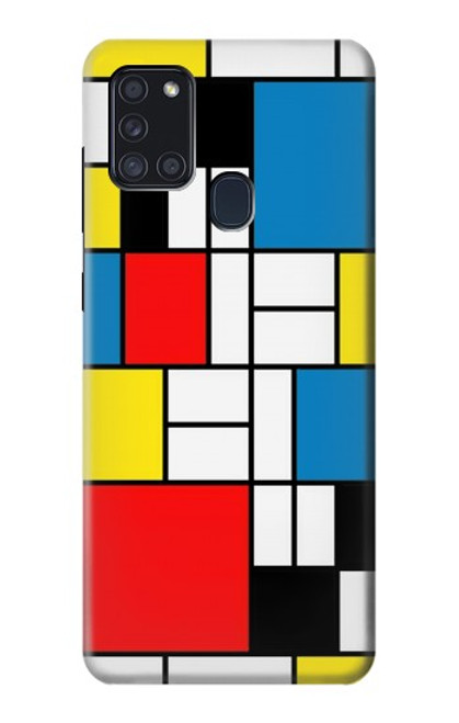 W3814 Composition de dessin au trait Piet Mondrian Etui Coque Housse et Flip Housse Cuir pour Samsung Galaxy A21s