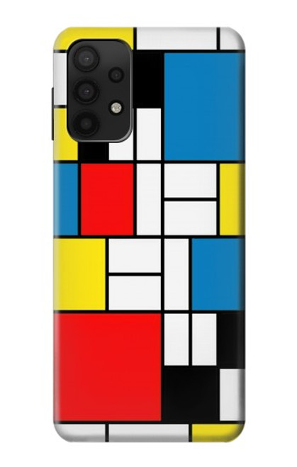 W3814 Composition de dessin au trait Piet Mondrian Etui Coque Housse et Flip Housse Cuir pour Samsung Galaxy A32 5G