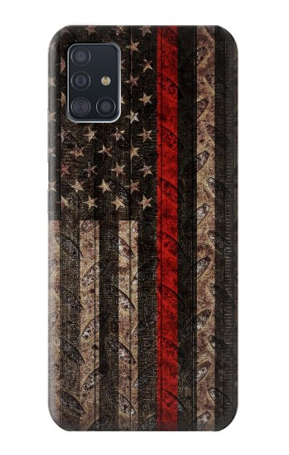 W3804 Graphique de drapeau de ligne rouge en métal de pompier Etui Coque Housse et Flip Housse Cuir pour Samsung Galaxy A51 5G