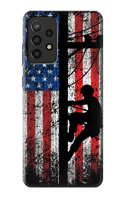 W3803 Électricien monteur de lignes drapeau américain Etui Coque Housse et Flip Housse Cuir pour Samsung Galaxy A72, Galaxy A72 5G