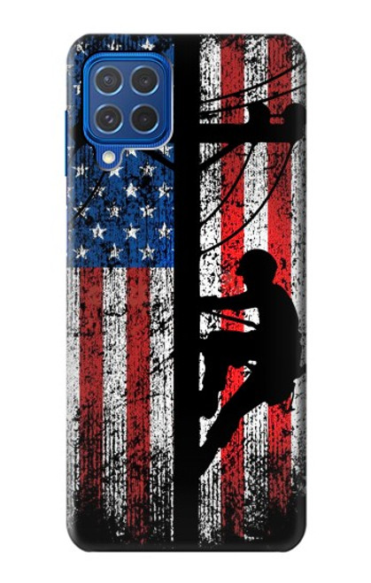 W3803 Électricien monteur de lignes drapeau américain Etui Coque Housse et Flip Housse Cuir pour Samsung Galaxy M62