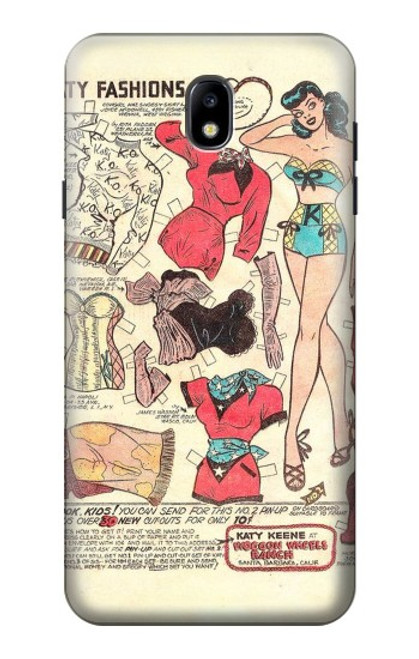 W3820 Poupée de papier de mode de cow-girl vintage Etui Coque Housse et Flip Housse Cuir pour Samsung Galaxy J7 (2018), J7 Aero, J7 Top, J7 Aura, J7 Crown, J7 Refine, J7 Eon, J7 V 2nd Gen, J7 Star