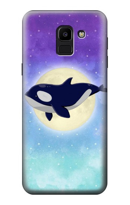 W3807 Killer Whale Orca Lune Pastel Fantaisie Etui Coque Housse et Flip Housse Cuir pour Samsung Galaxy J6 (2018)