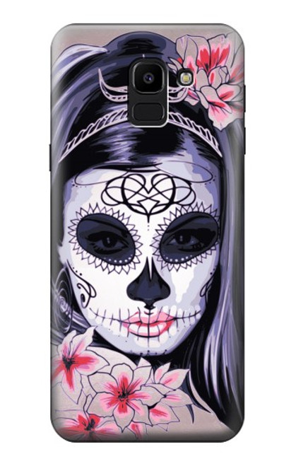 W3821 Sugar Skull Steampunk Fille Gothique Etui Coque Housse et Flip Housse Cuir pour Samsung Galaxy J6 (2018)