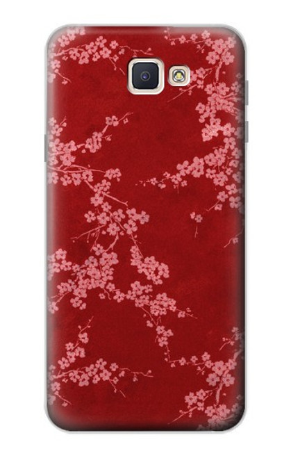 W3817 Motif de fleurs de cerisier floral rouge Etui Coque Housse et Flip Housse Cuir pour Samsung Galaxy J7 Prime (SM-G610F)