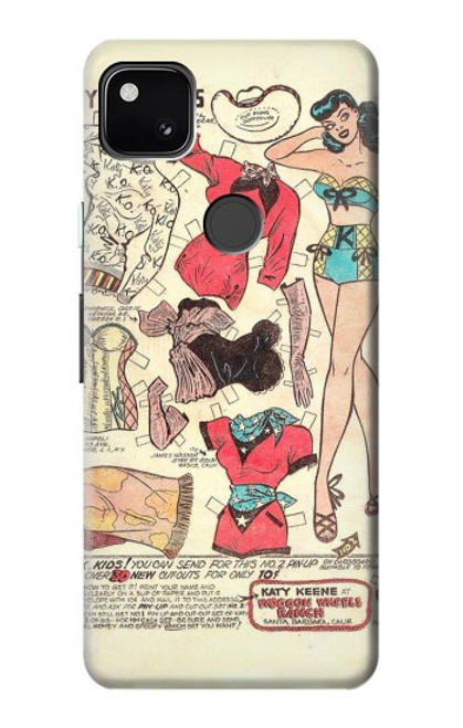 W3820 Poupée de papier de mode de cow-girl vintage Etui Coque Housse et Flip Housse Cuir pour Google Pixel 4a