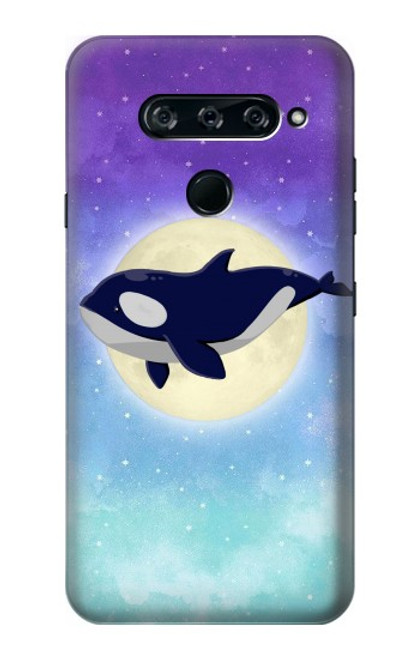 W3807 Killer Whale Orca Lune Pastel Fantaisie Etui Coque Housse et Flip Housse Cuir pour LG V40, LG V40 ThinQ