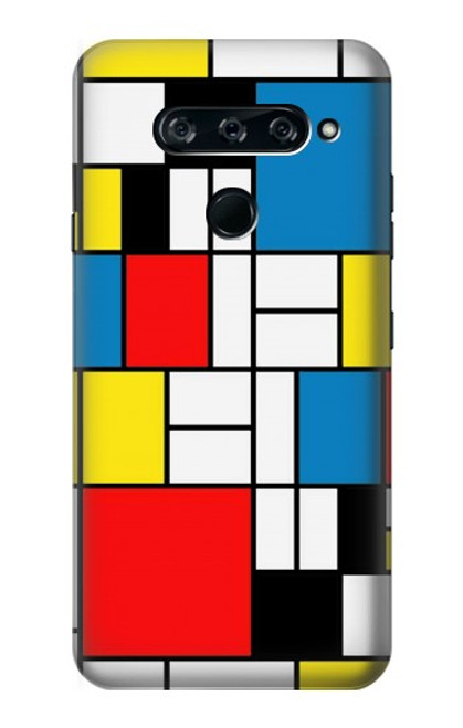 W3814 Composition de dessin au trait Piet Mondrian Etui Coque Housse et Flip Housse Cuir pour LG V40, LG V40 ThinQ