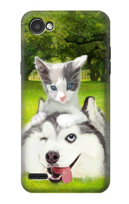 W3795 Peinture Husky Sibérien Ludique Chaton Grincheux Etui Coque Housse et Flip Housse Cuir pour LG Q6