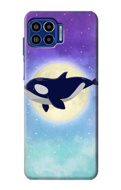 W3807 Killer Whale Orca Lune Pastel Fantaisie Etui Coque Housse et Flip Housse Cuir pour Motorola One 5G