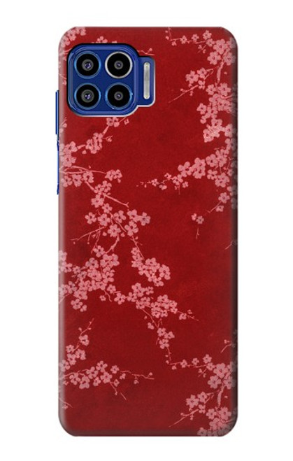 W3817 Motif de fleurs de cerisier floral rouge Etui Coque Housse et Flip Housse Cuir pour Motorola One 5G