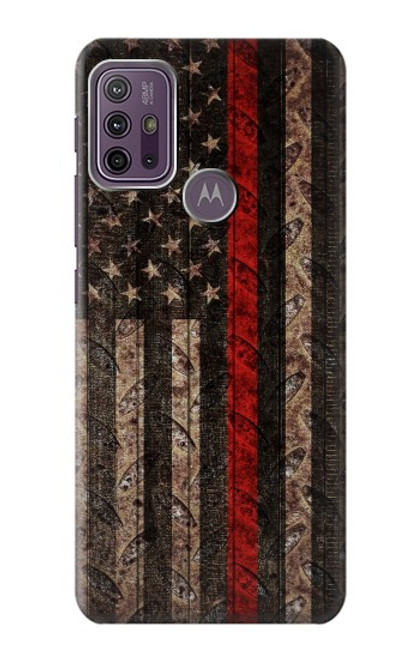 W3804 Graphique de drapeau de ligne rouge en métal de pompier Etui Coque Housse et Flip Housse Cuir pour Motorola Moto G10 Power