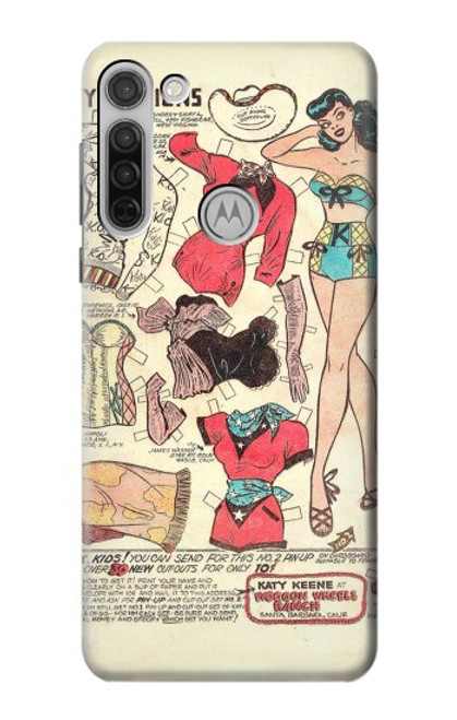 W3820 Poupée de papier de mode de cow-girl vintage Etui Coque Housse et Flip Housse Cuir pour Motorola Moto G8