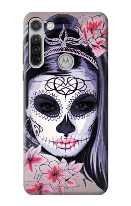 W3821 Sugar Skull Steampunk Fille Gothique Etui Coque Housse et Flip Housse Cuir pour Motorola Moto G8