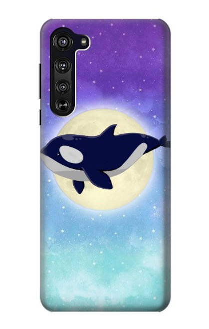 W3807 Killer Whale Orca Lune Pastel Fantaisie Etui Coque Housse et Flip Housse Cuir pour Motorola Edge