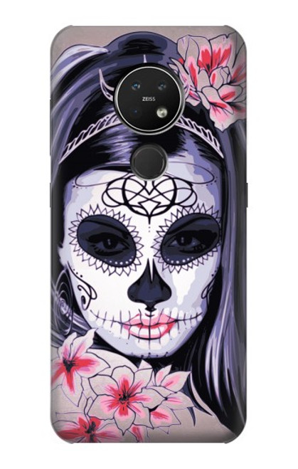 W3821 Sugar Skull Steampunk Fille Gothique Etui Coque Housse et Flip Housse Cuir pour Nokia 7.2