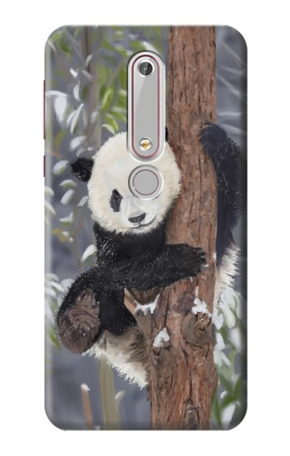 W3793 Peinture de neige mignon bébé panda Etui Coque Housse et Flip Housse Cuir pour Nokia 6.1, Nokia 6 2018