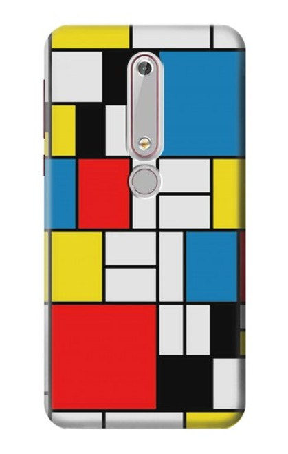 W3814 Composition de dessin au trait Piet Mondrian Etui Coque Housse et Flip Housse Cuir pour Nokia 6.1, Nokia 6 2018