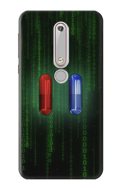 W3816 Comprimé Rouge Comprimé Bleu Capsule Etui Coque Housse et Flip Housse Cuir pour Nokia 6.1, Nokia 6 2018
