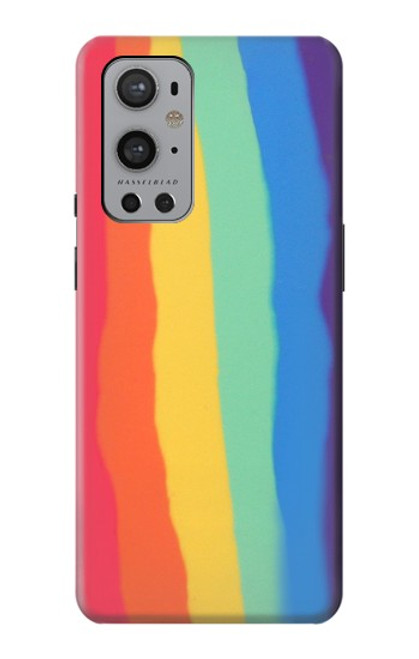 W3799 Arc-en-ciel aquarelle vertical mignon Etui Coque Housse et Flip Housse Cuir pour OnePlus 9 Pro