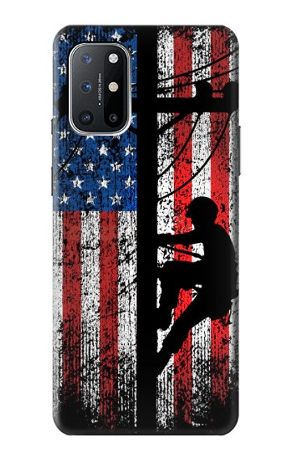 W3803 Électricien monteur de lignes drapeau américain Etui Coque Housse et Flip Housse Cuir pour OnePlus 8T