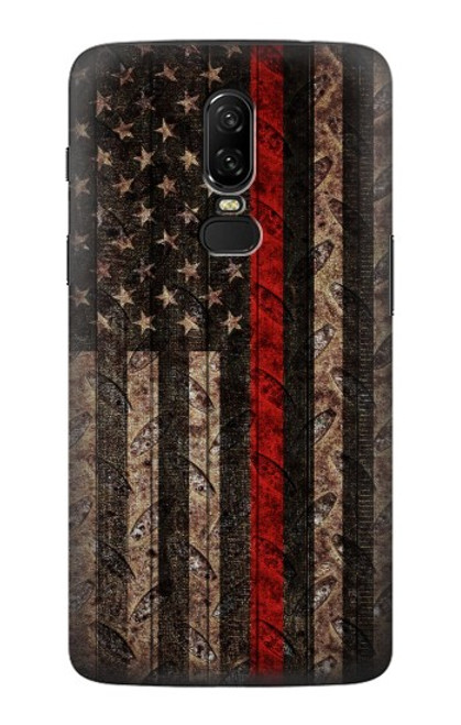 W3804 Graphique de drapeau de ligne rouge en métal de pompier Etui Coque Housse et Flip Housse Cuir pour OnePlus 6