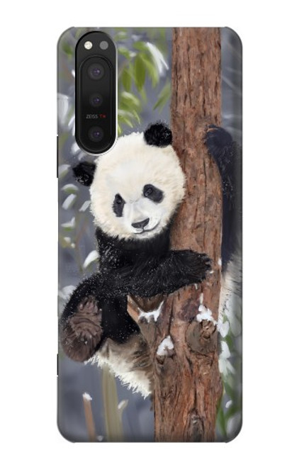 W3793 Peinture de neige mignon bébé panda Etui Coque Housse et Flip Housse Cuir pour Sony Xperia 5 II