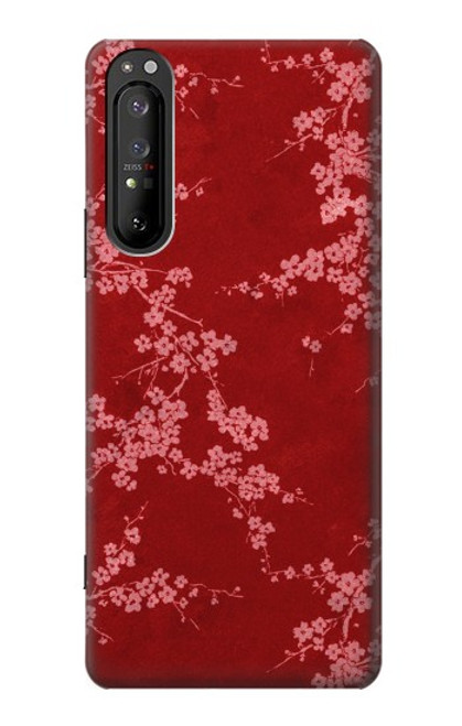 W3817 Motif de fleurs de cerisier floral rouge Etui Coque Housse et Flip Housse Cuir pour Sony Xperia 1 II