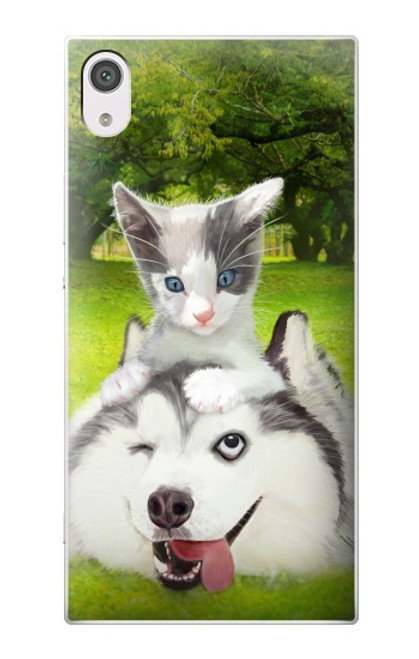 W3795 Peinture Husky Sibérien Ludique Chaton Grincheux Etui Coque Housse et Flip Housse Cuir pour Sony Xperia XA1