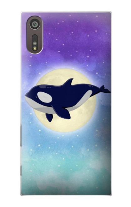 W3807 Killer Whale Orca Lune Pastel Fantaisie Etui Coque Housse et Flip Housse Cuir pour Sony Xperia XZ