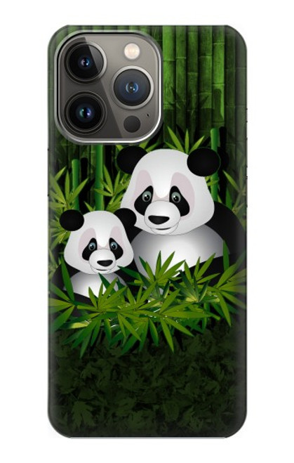 W2441 Forêt de Bambous de la famille Panda Etui Coque Housse et Flip Housse Cuir pour iPhone 13 Pro