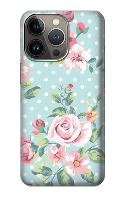 W3494 Rose à pois millésimé Etui Coque Housse et Flip Housse Cuir pour iPhone 13 Pro