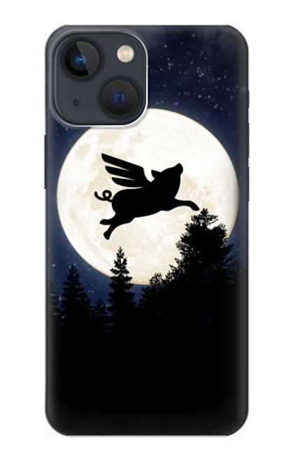 W3289 Cochon Volant Pleine Lune Nuit Etui Coque Housse et Flip Housse Cuir pour iPhone 13