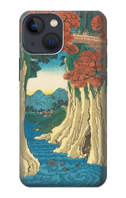 W3348 Utagawa Hiroshige Le singe Pont Etui Coque Housse et Flip Housse Cuir pour iPhone 13