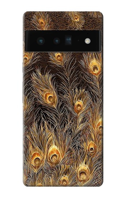 W3691 Plume de paon d'or Etui Coque Housse et Flip Housse Cuir pour Google Pixel 6 Pro