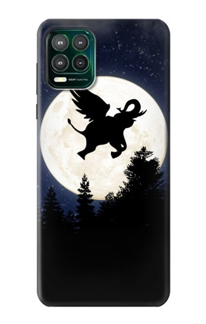 W3323 Voler l'Eléphant Nuit de pleine lune Etui Coque Housse et Flip Housse Cuir pour Motorola Moto G Stylus 5G