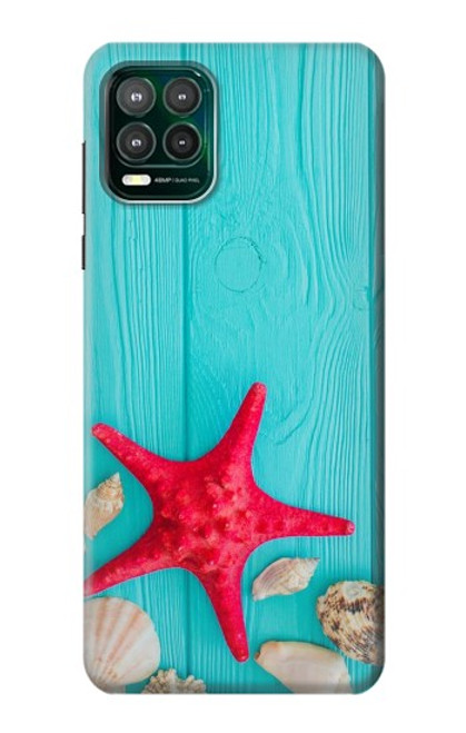 W3428 Aqua Bois Coquille d'étoile de mer Etui Coque Housse et Flip Housse Cuir pour Motorola Moto G Stylus 5G