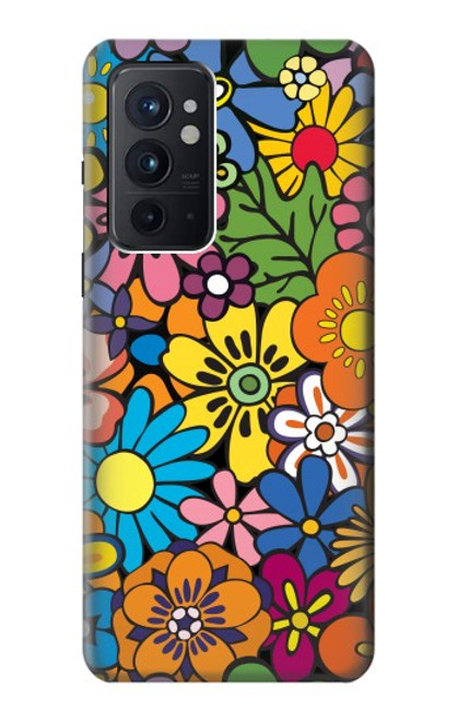 W3281 Motif coloré Hippie Fleurs Etui Coque Housse et Flip Housse Cuir pour OnePlus 9RT 5G