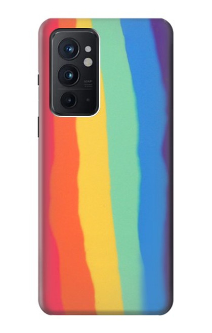 W3799 Arc-en-ciel aquarelle vertical mignon Etui Coque Housse et Flip Housse Cuir pour OnePlus 9RT 5G