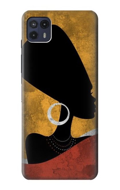 W3453 Africaine Reine Néfertiti Silhouette Etui Coque Housse et Flip Housse Cuir pour Motorola Moto G50 5G [for G50 5G only. NOT for G50]