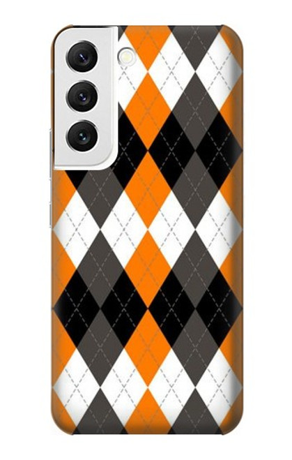 W3421 Noir Orange Blanc Argyle Plaid Etui Coque Housse et Flip Housse Cuir pour Samsung Galaxy S22