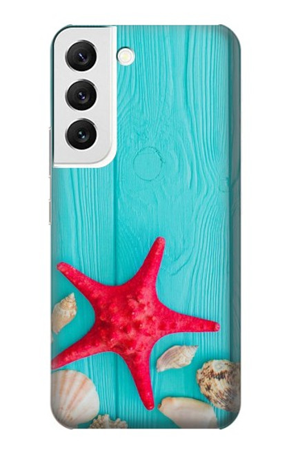 W3428 Aqua Bois Coquille d'étoile de mer Etui Coque Housse et Flip Housse Cuir pour Samsung Galaxy S22