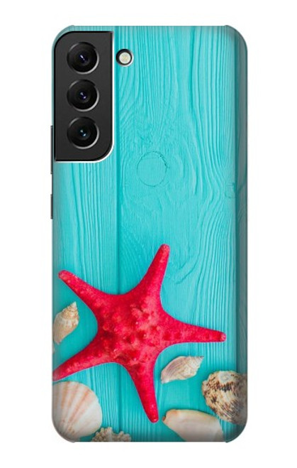 W3428 Aqua Bois Coquille d'étoile de mer Etui Coque Housse et Flip Housse Cuir pour Samsung Galaxy S22 Plus