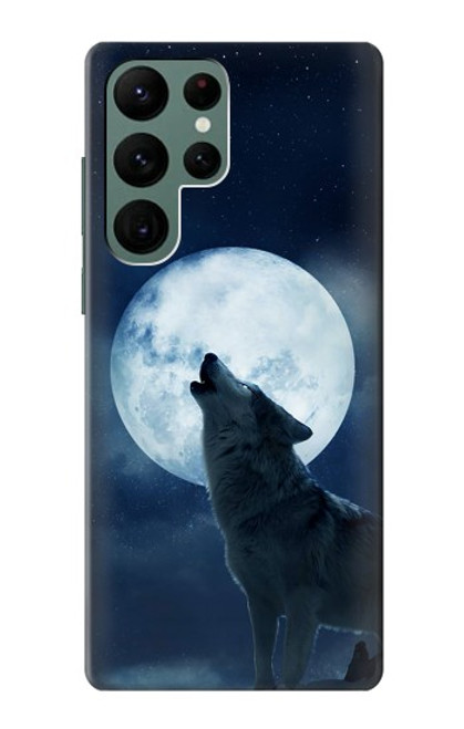 W3693 Pleine lune du loup blanc sinistre Etui Coque Housse et Flip Housse Cuir pour Samsung Galaxy S22 Ultra